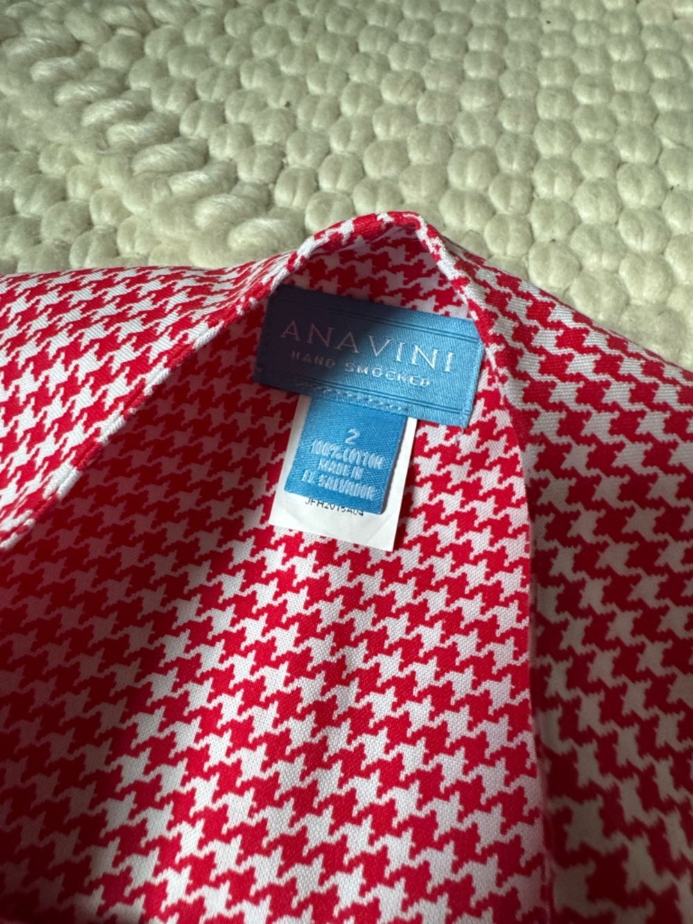 Red Houndstooth Smocked Farmyard Toddler Coveralls - Picture 4 of 4